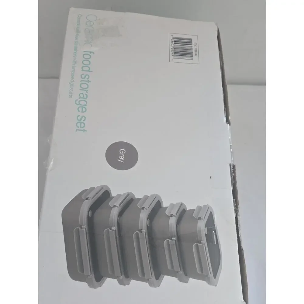 Safdie & Co 10-Piece Ceramic Food Storage Set Gray Glass Lids Open Box NEW